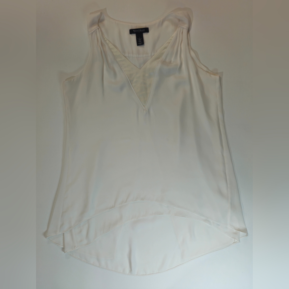 White House Black Market Blouse Womens Small Ivory V-neck Lined Capsule Wardrobe